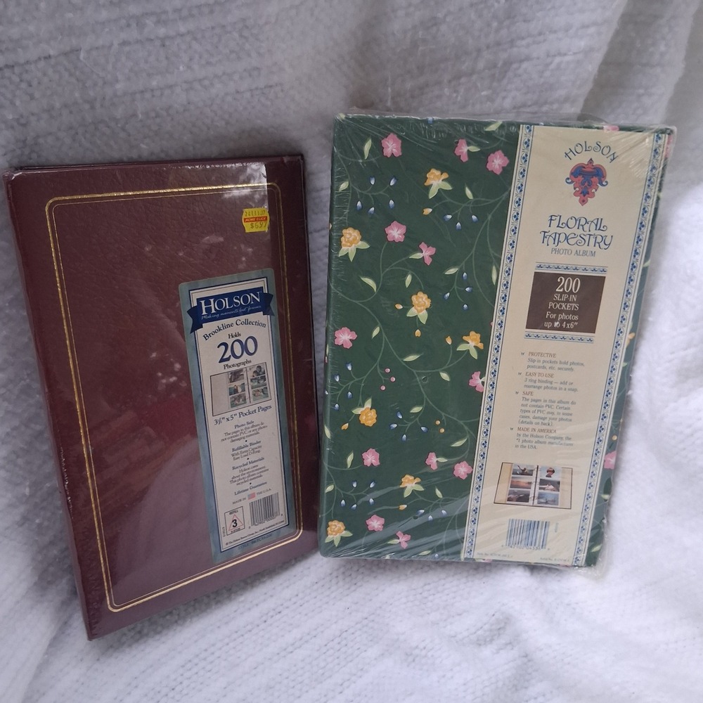 Vtg 90s Cottagecore Deadstock Holson Photo Albums Burgundy Floral Green Pink AOP